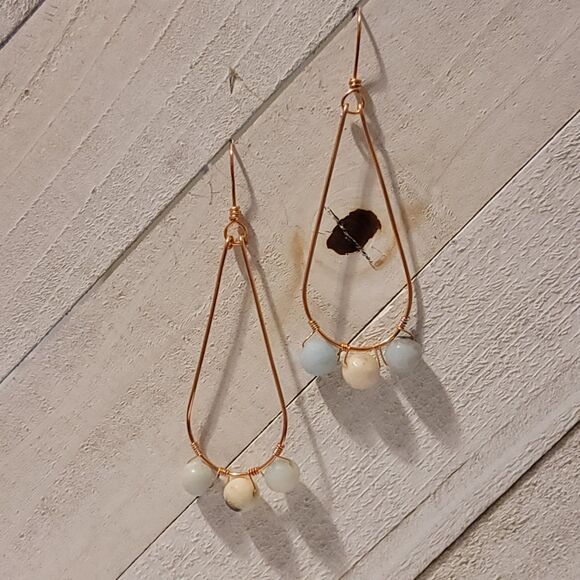 Handmade Copper Tear Drop Amazonite Earrings Natural Gemstone Dangle Jewelry - Picture 4 of 6